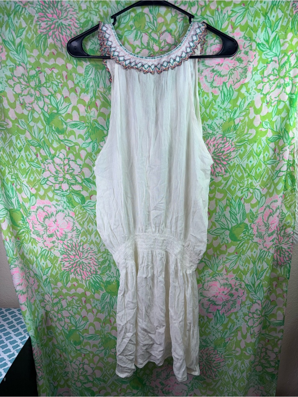 Boho Embroidered Tassel V-Neck White Mini Dress NWOT LARGE - Picture 7 of 8